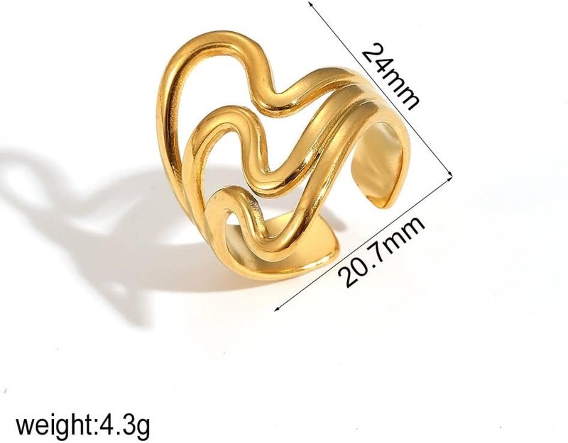 AiTURE Chunky Rings For Women, Gold Silver Thumb Ring Asymmetrical Wavy Curve Ring Adjustable Non Tarnish Dainty Stainless Steel New Year Anniversary Birthday Jewelry Gift - Image 5
